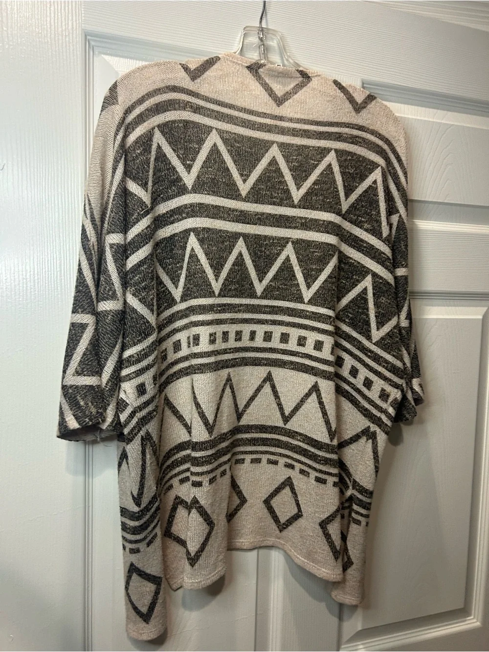 Studio Y S/M Geometric Open Front Cardigan Boho Aztec Knit Neutral Cozy Layer